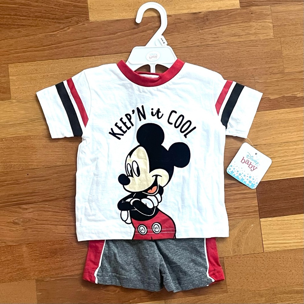 DISNEY BABY Mickey Mouse Outfit T-Shirt Shorts Set Boys BABY SIZE 6-9M White NWT - Picture 3 of 6